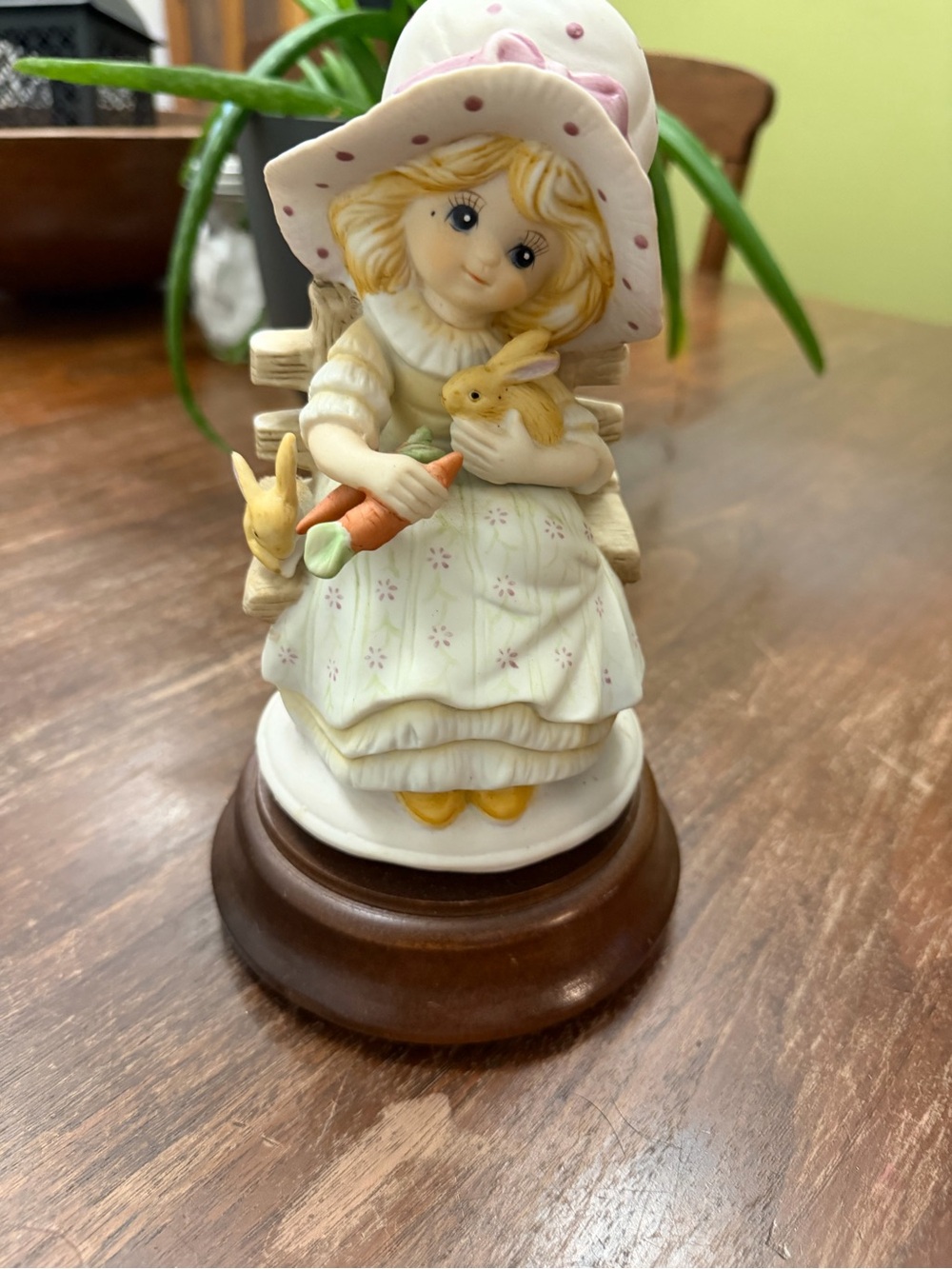 Porcelain Girl Music Box with Bunnies - Pastel Pink & Cream